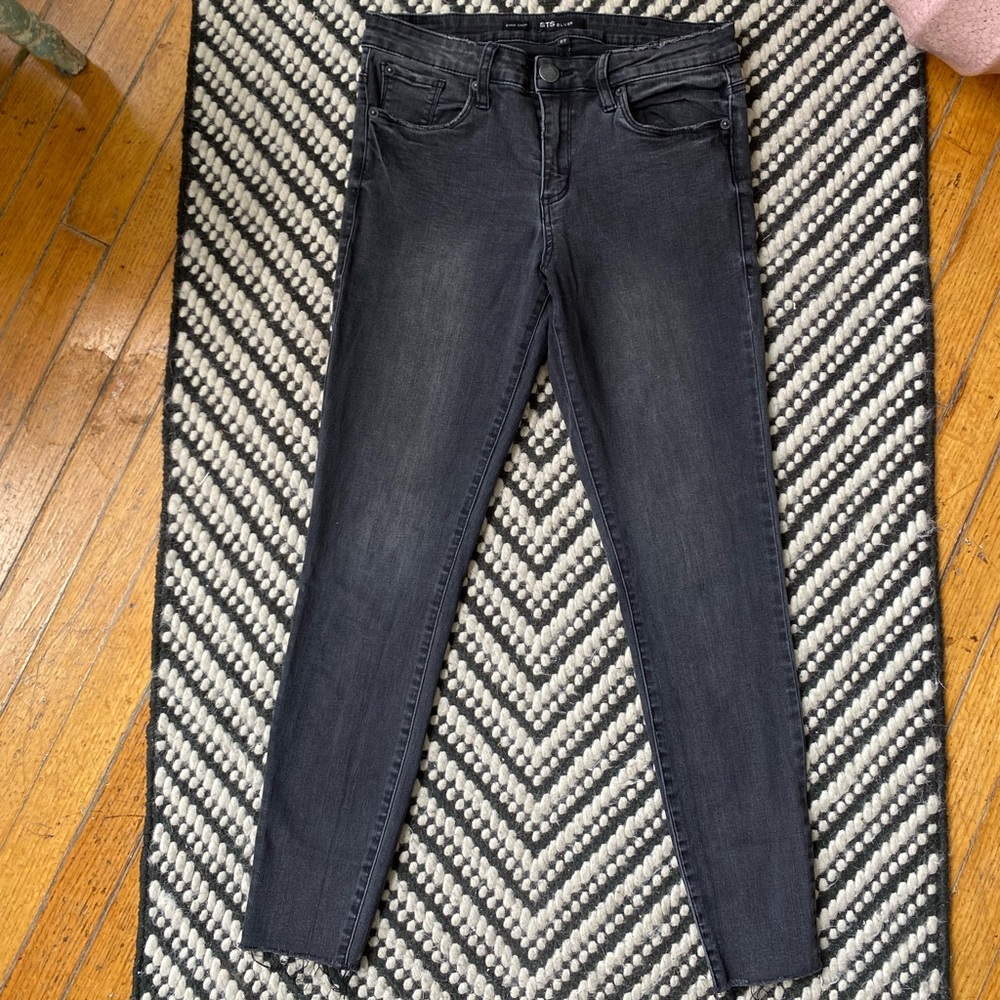 STS Blue Emma Crop jeans, size 27, high rise stretch denim, dark gray, raw hem